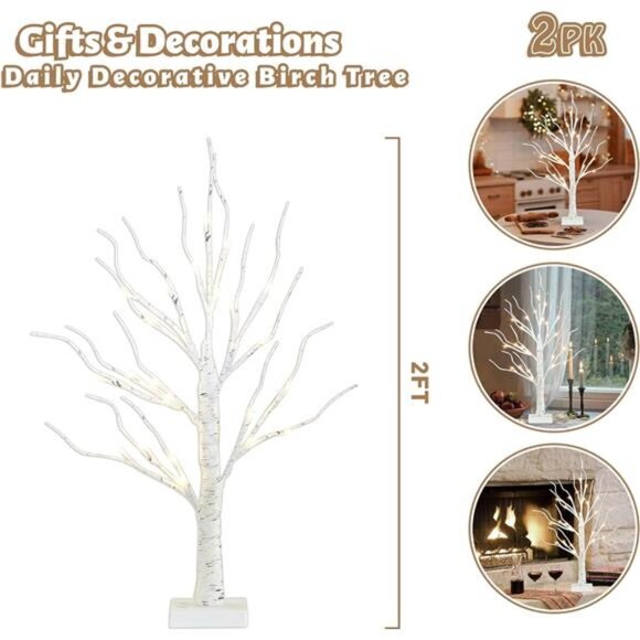 Christmas Tree for Table Decor, 2FT Birch Tree with LED Lights, Warm White - Picture 5 of 7